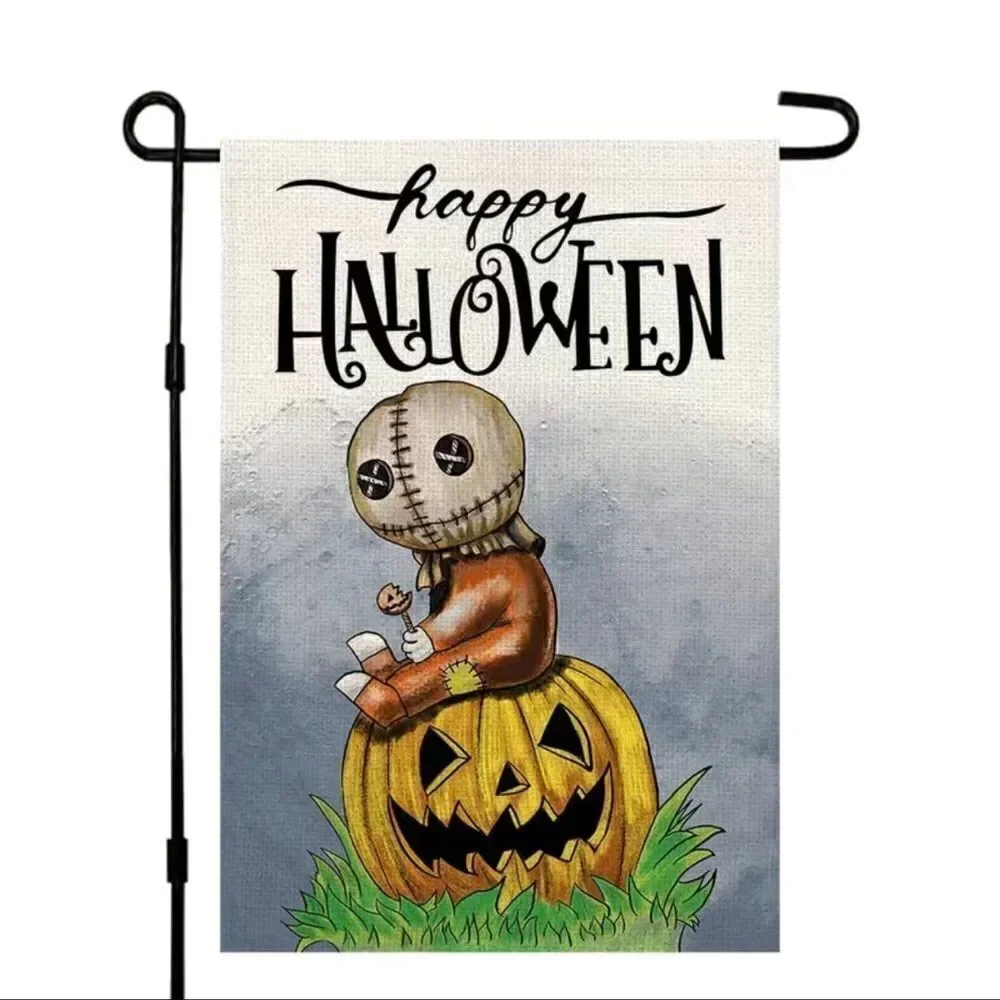 Burlap scary Happy Halloween flag.18x12 flag pole not included